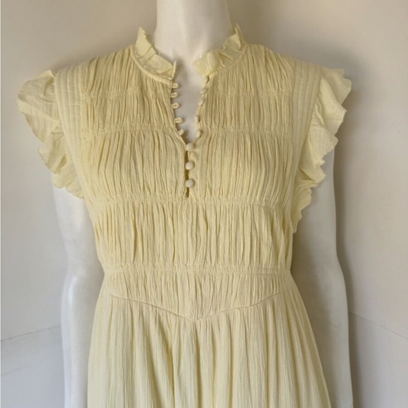 ba&sh Noah Shirred Midi Dress in Jaunde Yellow - Picture 15 of 16